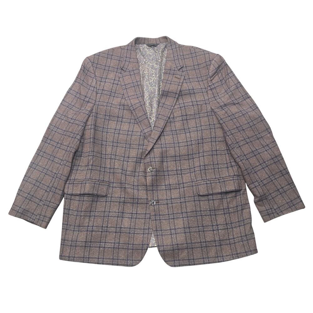 Biella Brown Plaid Tailored Wool Blazer Jacket Double Button Sports Coat Retro